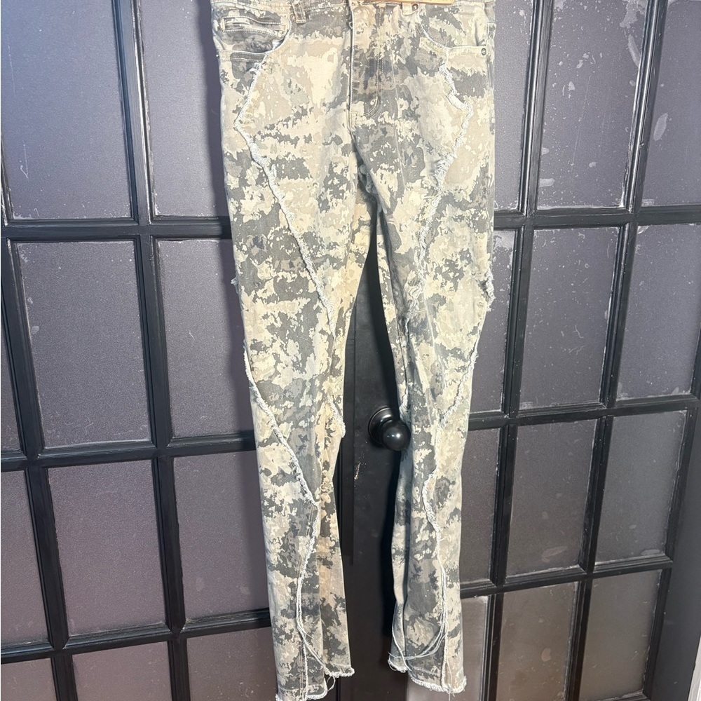 In Action Camo Stacked Skinny Flare Jeans Novamen W 30